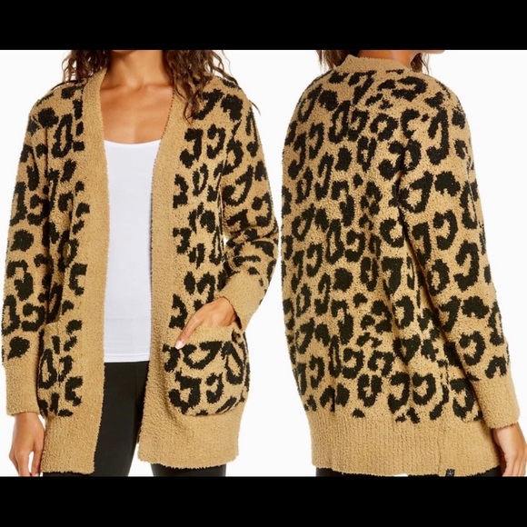 Barefoot Dreams Sweaters Barefoot Dreams Leopard Cardigan Tanblack